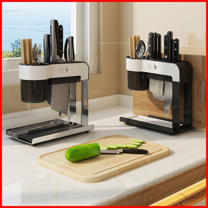 Kệ để dao, đũa, thớt, chất liệu inox kết hợp cùng nhựa PP cao cấp, thiết kế phong cách hiện đại, tặng kèm khay hứng nước