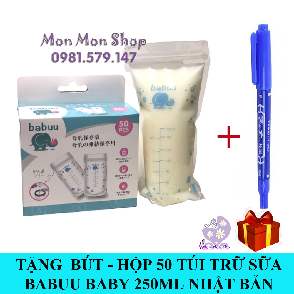 Hộp 50 túi trữ sữa Babuu Baby Nhật Bản đựng tối đa 250ml