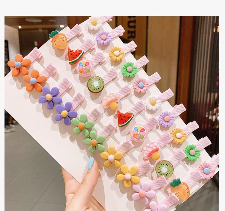 Set 10 kẹp mái mỏ vịt đính icon hoạt hình hoa quả cho bé