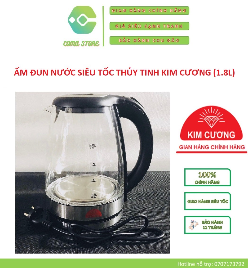 [HCM]KC-TAT1.8L - ẤM ĐUN NƯỚC SIÊU TỐC THỦY TINH KIM CƯƠNG (1.8L) - BẢO HÀNH CHÍNH HÃNG 12 THÁNG