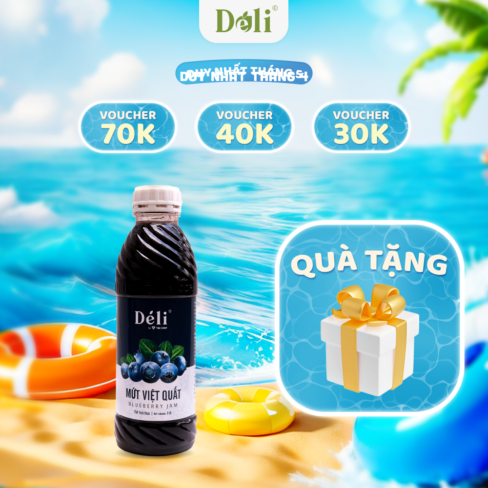  Mứt việt quất Déli - 1 lít - thịt quả tự nhiên chuyên dùng pha chế trà trái cây sinh tố 