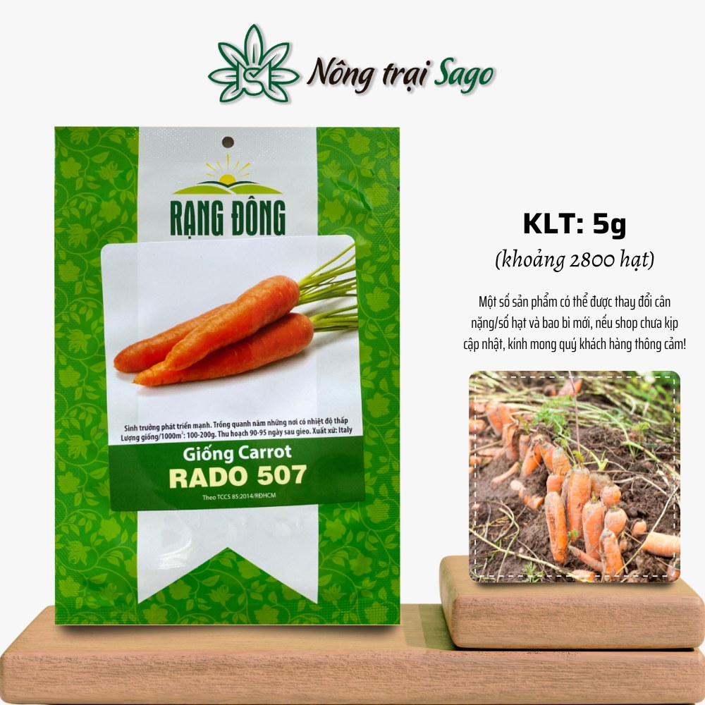 Hạt giống Cà Rốt Rado 507 (5g~2800 hạt) thích hợp trồng đất tơi xốp, mát mẻ, sinh trưởng khỏe, hiệu Hạt giống Rạng Đông - Nông Trại Sago
