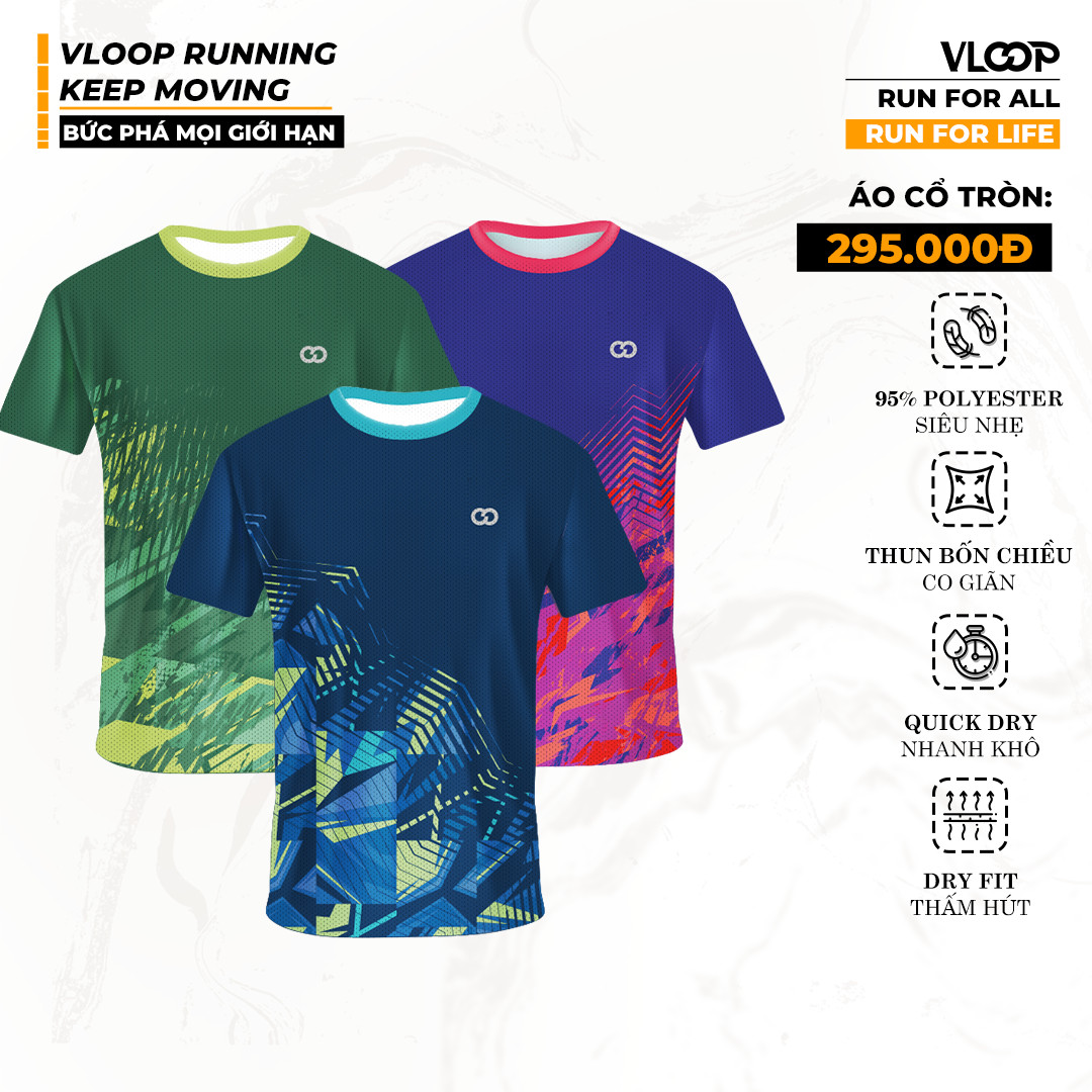 Áo chạy bộ vloop cổ tròn, áo thun chạy bộ nam nữ không cổ thun lạnh, nhanh khô - bst keep moving