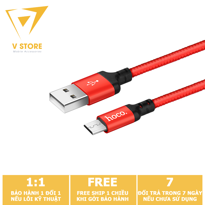 DÂY CÁP SẠC NHANH MICRO HOCO X14 1.7A DÂY DÙ CHO ANDROID SAMSUNG XIAOMI  - DÀI 2M - MÀU ĐỎ/ ĐEN [HOCO ĐÀ NẴNG]