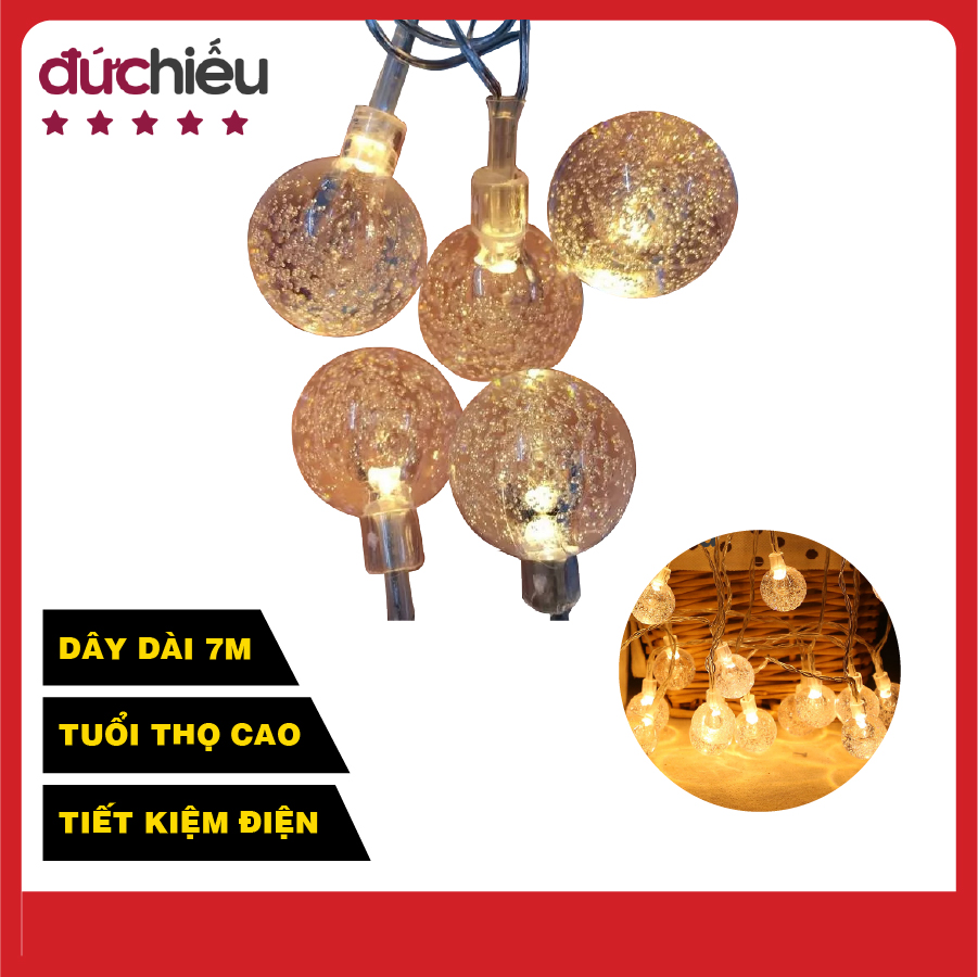 Dây đèn chớp tắt bi bọt đủ màu 7m, dây đèn trang trí chống nước, đèn trang trí noel