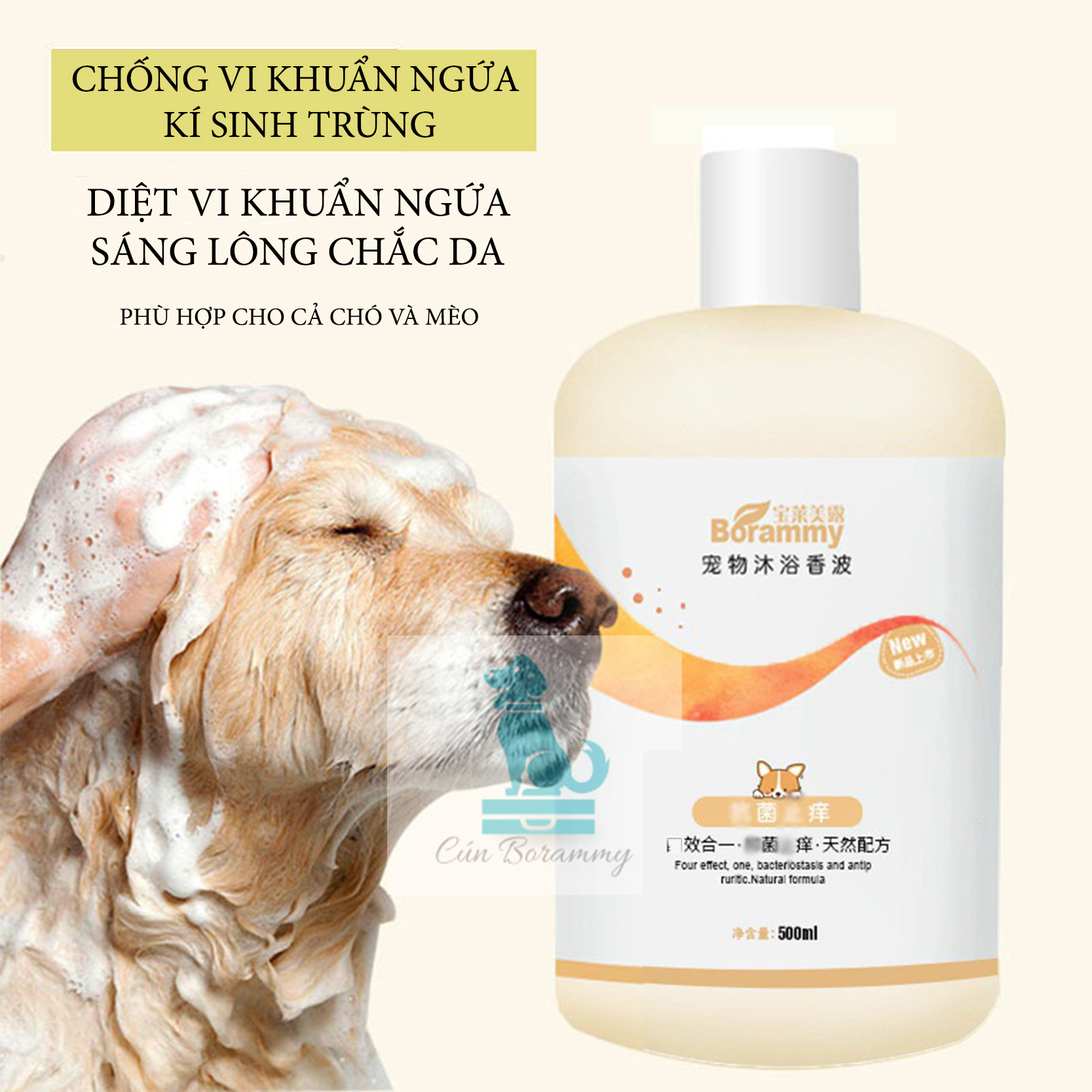 [Hoàn Tiền 10%]Sữa tắm cho chó BORAMMY 500ml - Sữa tắm cho mèo dưỡng chất hoa hồng diệt vi khuẩn ngứa chống kí sinh trùng có độ nhớt thấp dễ xoa và tạo bọt