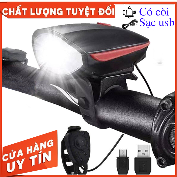 Đèn xe đạp có còi pin sạc usb đèn pha Led T6 gắn phía trước siêu sáng thể thao giá rẻ chống nước