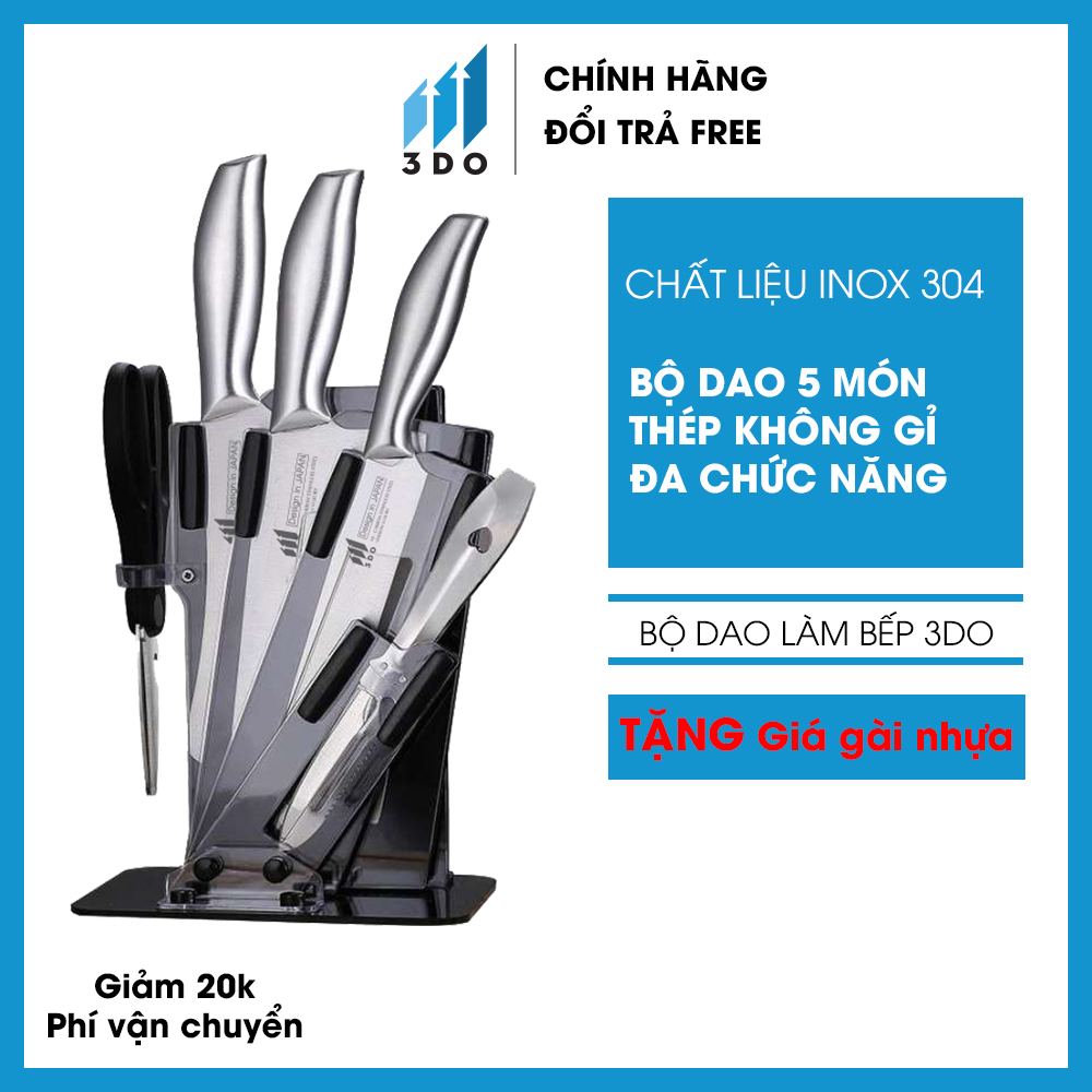 [TẶNG KỆ GÀI DAO] Bộ dao làm bếp 3DO, Dao chặt xương, dao thái thịt cá, dao thái rau củ, dao gọt hoa quả, kéo nhà bếp, dao bếp - Chất liệu inox cao cấp hơn inox 304 - Bảo hành 24 tháng