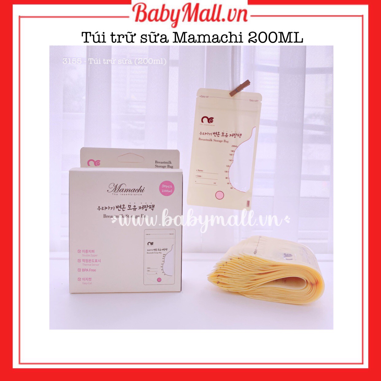 Túi trữ sữa Mamachi 200ML Hàn Quốc Babymall.vn