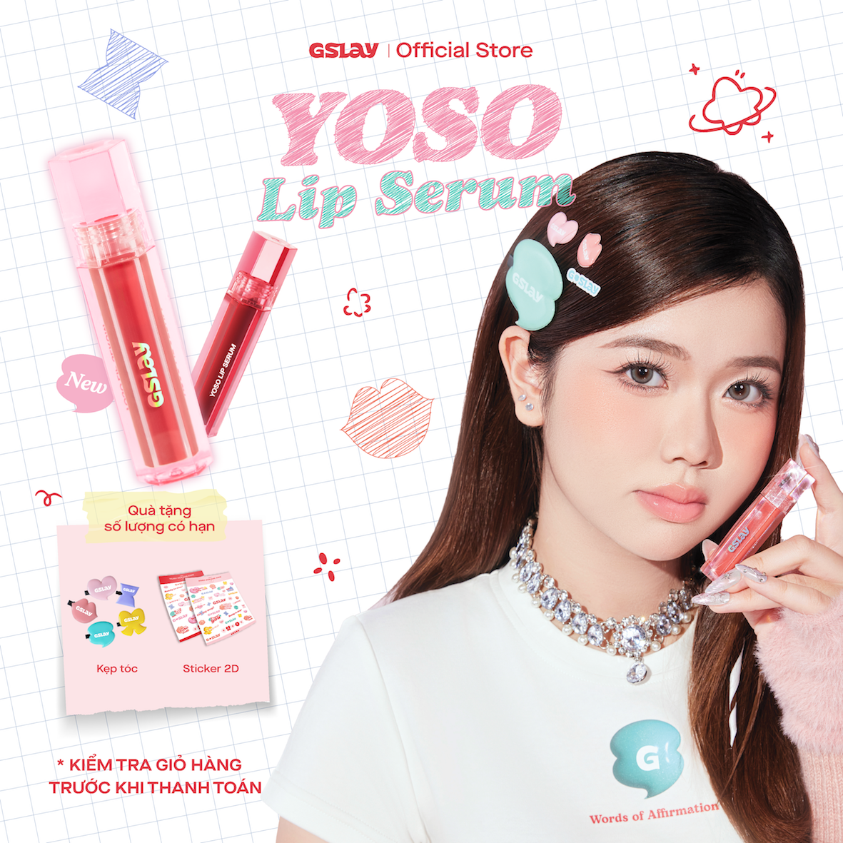 Son Dưỡng Bóng Có Màu Thuần Chay GSLAY YOSO Lip Serum dưỡng ẩm, tái tạo môi 1ml