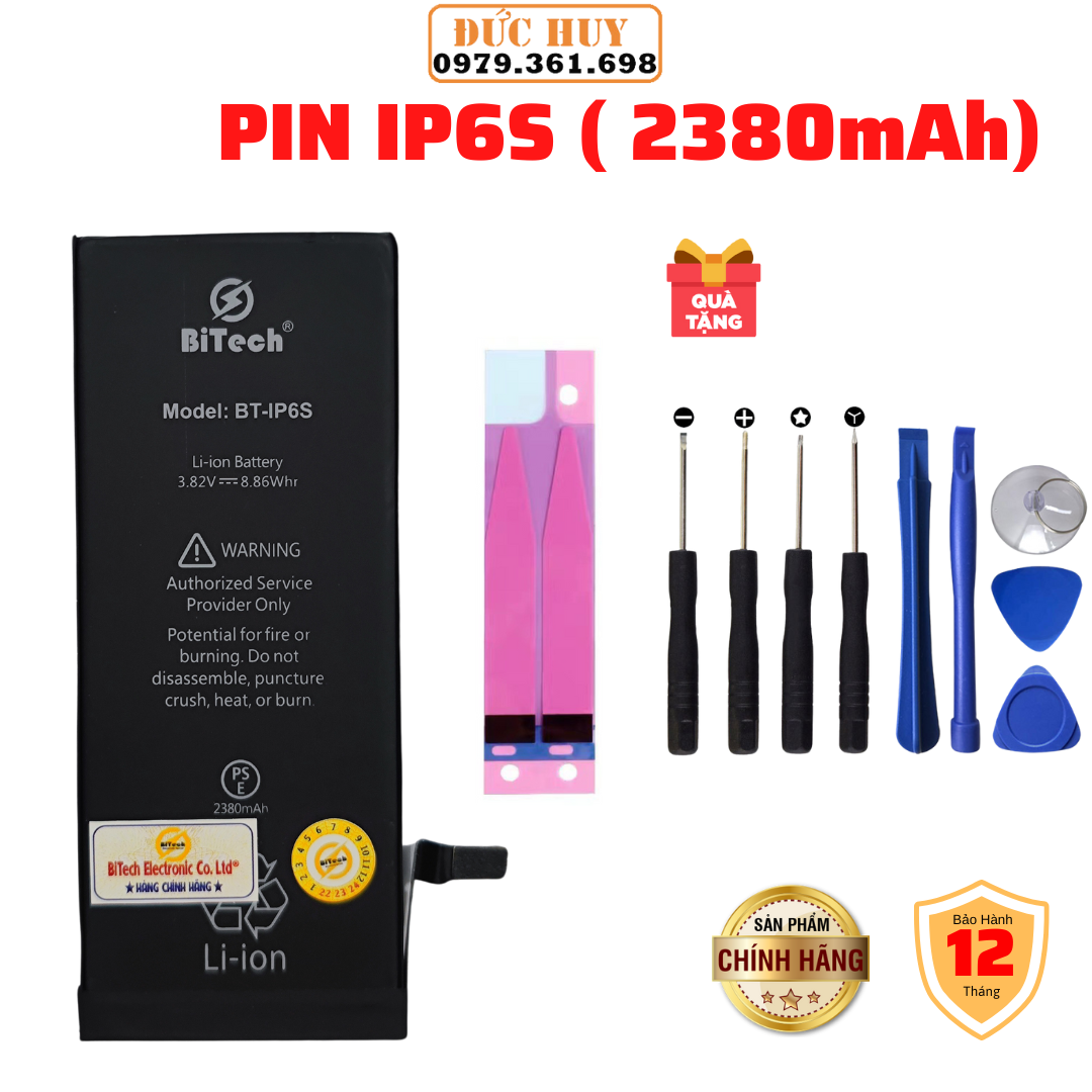 Pin ip6s dung lượng cao bitech bt-ip6s - tặng bộ vít mở + seal dán pin