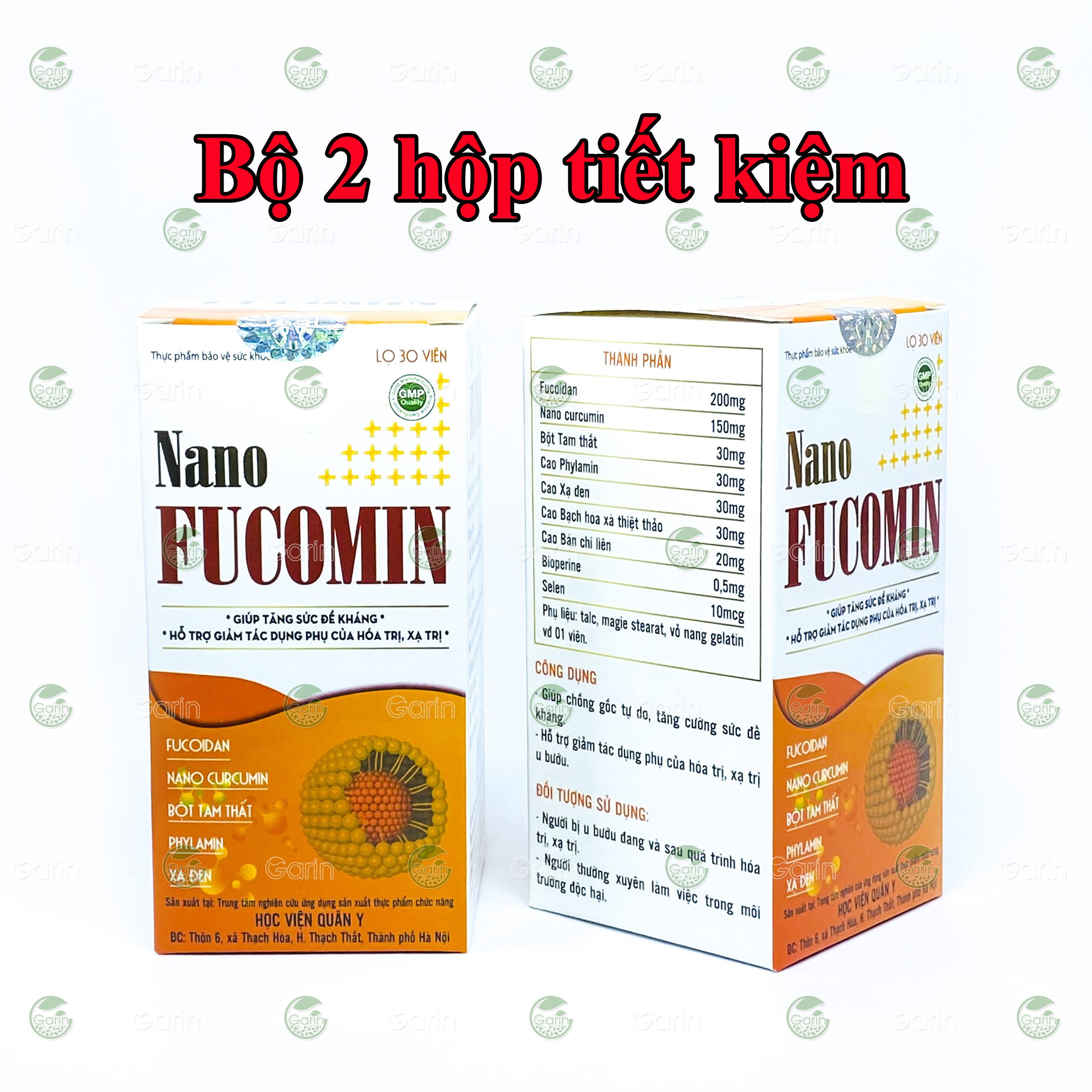 Bộ 2 hộp Nano Fucomin Học Viện Quân Y (30 viên x 2) giúp hỗ trợ chống gốc tự do tăng cường sức đề kháng giảm tác dụng phụ khi hóa tri xạ tri Học Viện Quân Y Việt Nam
