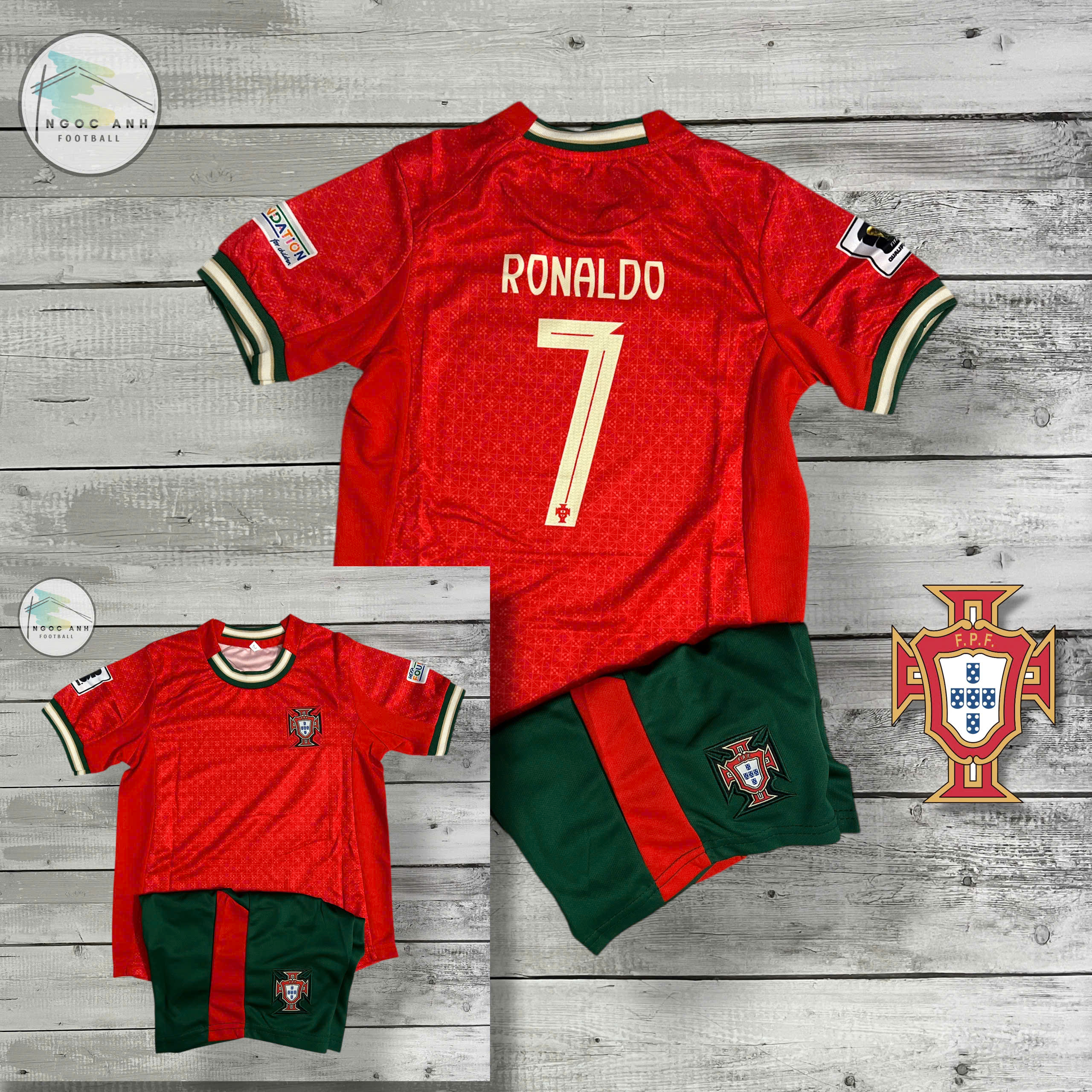  Áo Bóng Đá Trẻ Em In Ronaldo số 7 - Vải Thái Mát Lạnh - In Tên và Số cầu thủ 