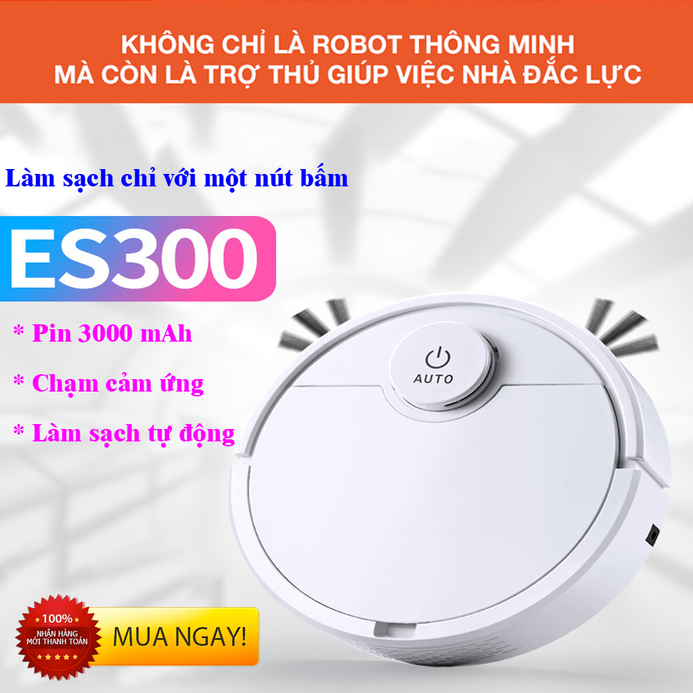 Ro Bot Hút Bụi Thông MInh, Ro Bot Lau Sàn ES300, Ro Bot hút Bụi Tự Động, Cảm ứng 1 chạm tắt mở thông minh, thuận tiện, Lực Hút Mạnh, Vận Hành Êm Ái, Khuyến Mại Giảm Giá 50%