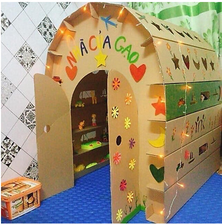 Nhà Bìa Carton Cho Bé Vui Chơi, Nhà Giấy Cho Bé, Nhà Carton Kích Thước 75x78x87cm Cho Bé An Toàn Chắc Chắn Chịu Lực Tốt  - ULIQNO