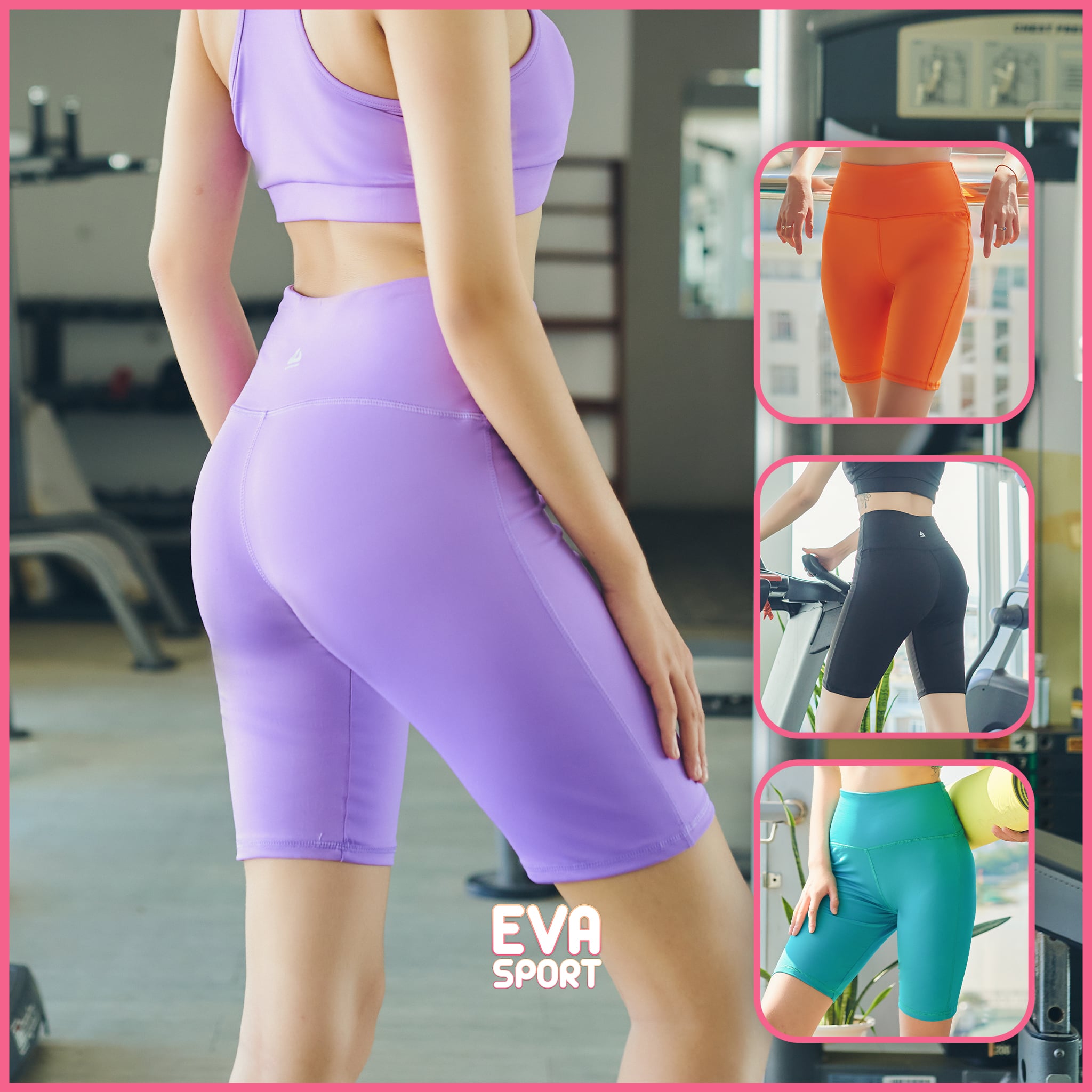 Quần đùi ngố cáp cao tập gym, tập yoga, tập thể thao nữ tôn dáng, tôn mông siêu đẹp, vải dệt kim, co giãn tốt EvaSport