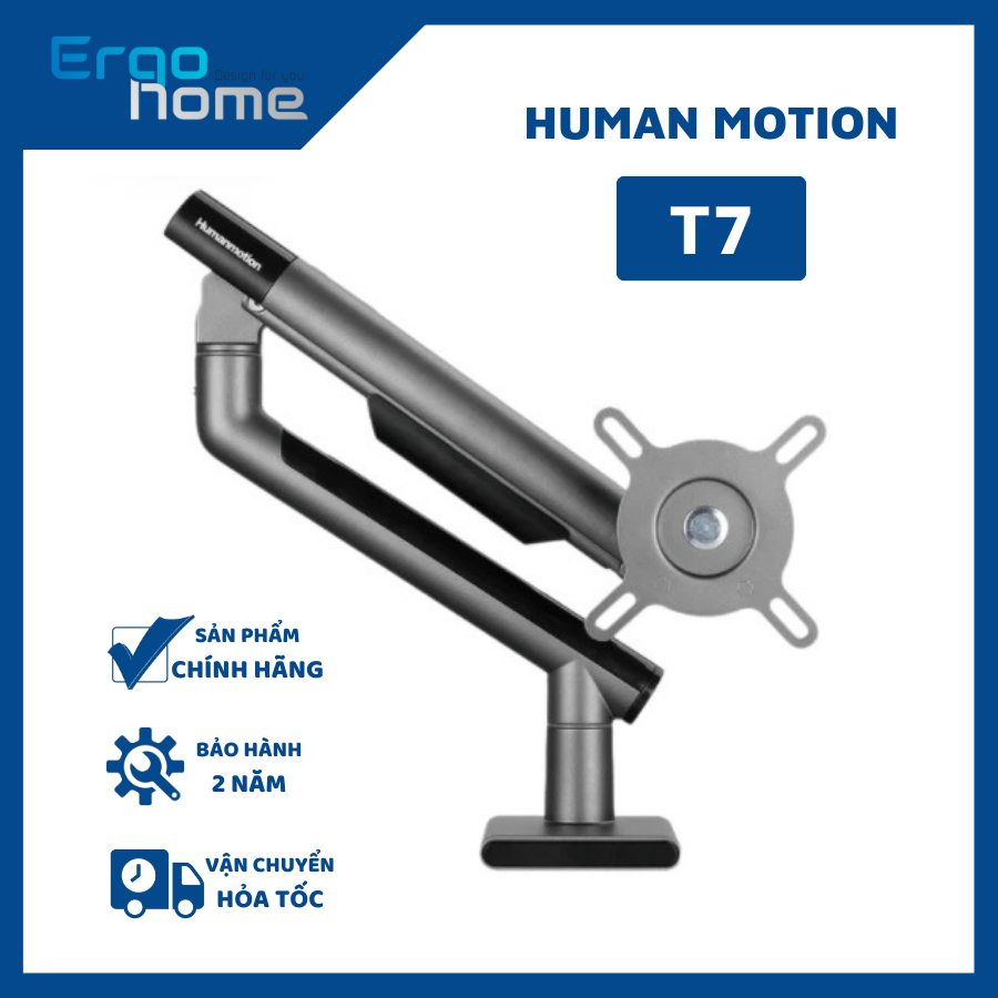 Giá treo màn hình máy tính Human Motion T7 - Giá đỡ màn tải trọng 9Kg kim loại chắc chắn, xoay êm nhiều góc, bảo hành 2 năm - ERGOHOME