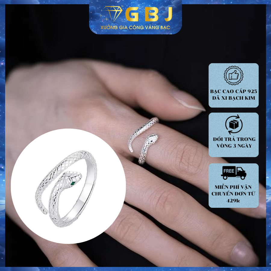 Nhẫn bạc rắn cá tính chuẩn bạc 925 - gbj48055 - gia bảo jewelry