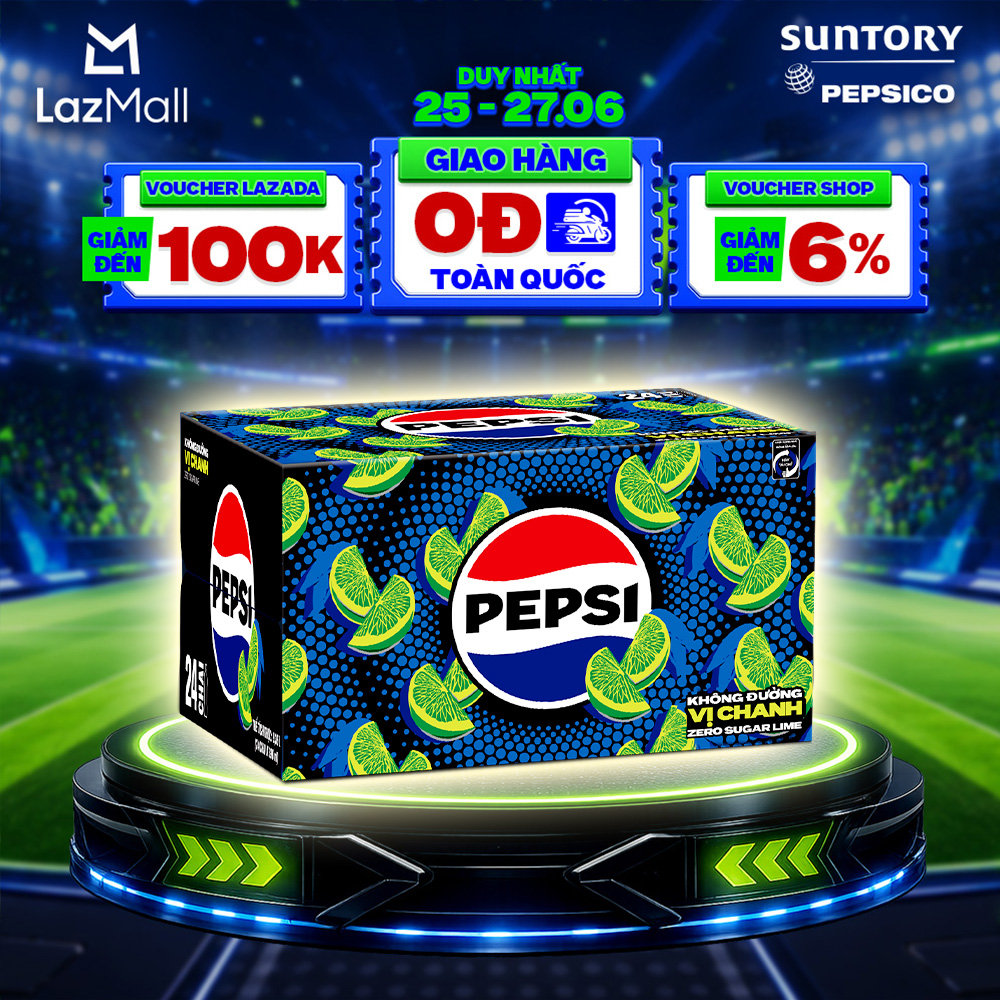 [SALE 15.6] Thùng 24 Chai Nước Ngọt Giải Khát Có Gaz Pepsi Vị Chanh Không Calo, Không Đường (390ml /chai)