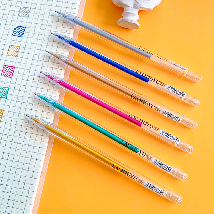 Set 6 bút nhũ màu dạ quang cao cấp đủ màu sắc tiện lợi ngòi bút êm mực đều đa năng BBShine – H047