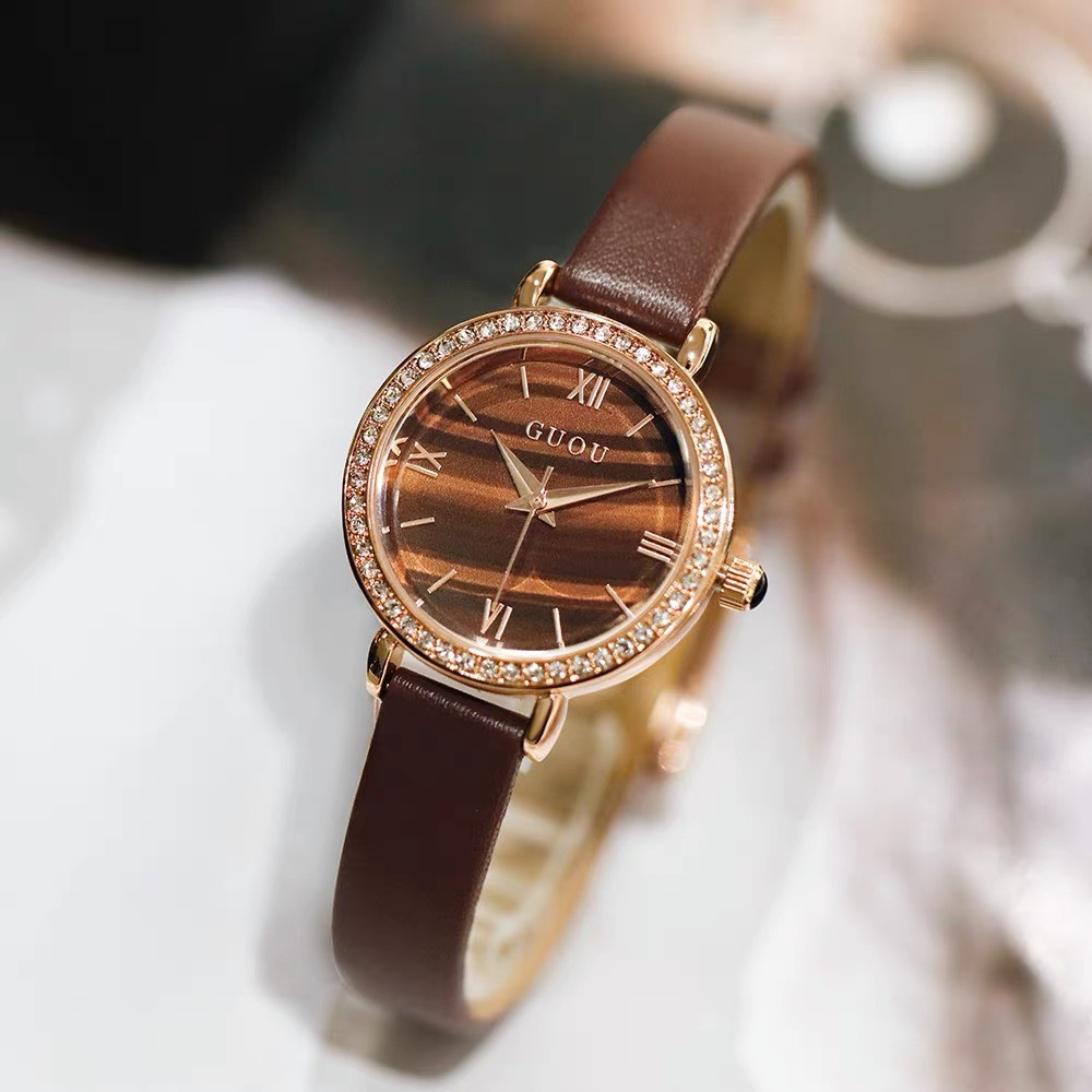 Đồng hồ nữ GUOU 6043 viền đính đá cực xinh (Bảo hành 12 tháng + Tặng kèm pin)