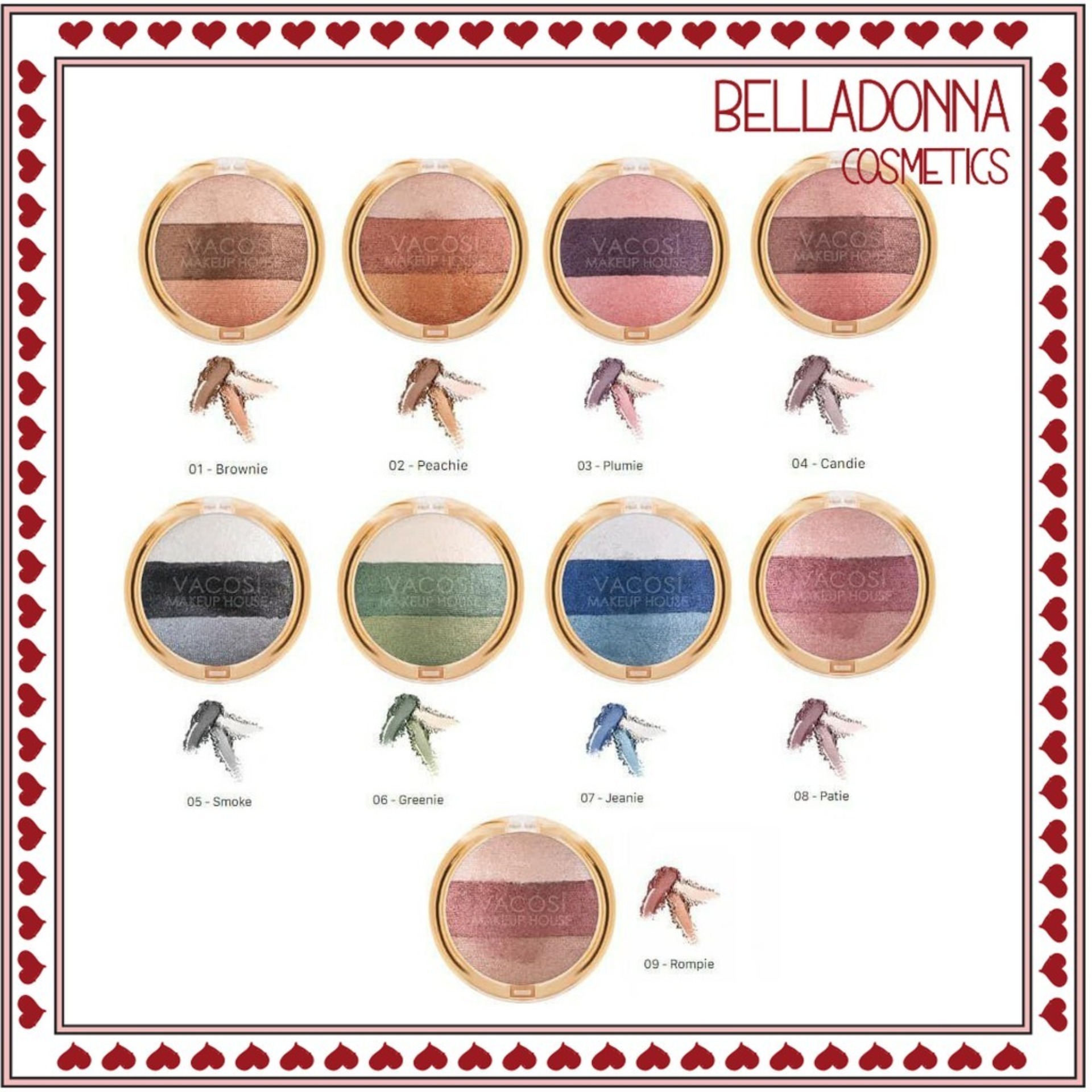 Phấn mắt phối 3 màu Vacosi Eyeshadow 5g No.02 + Tặng Ví cầm tay nắp thư Hoian Gifts vải lụa thêu hoa