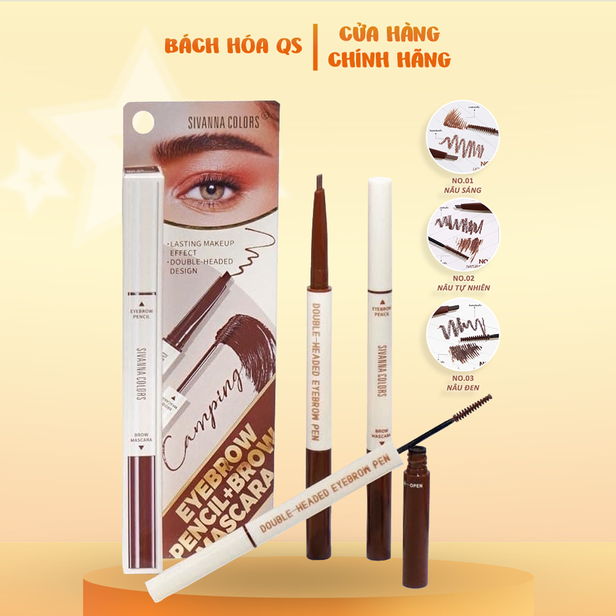 Chì kẻ mày kèm mascara chân mày Sivanna 2 đầu Double Headed 2in1 HF948