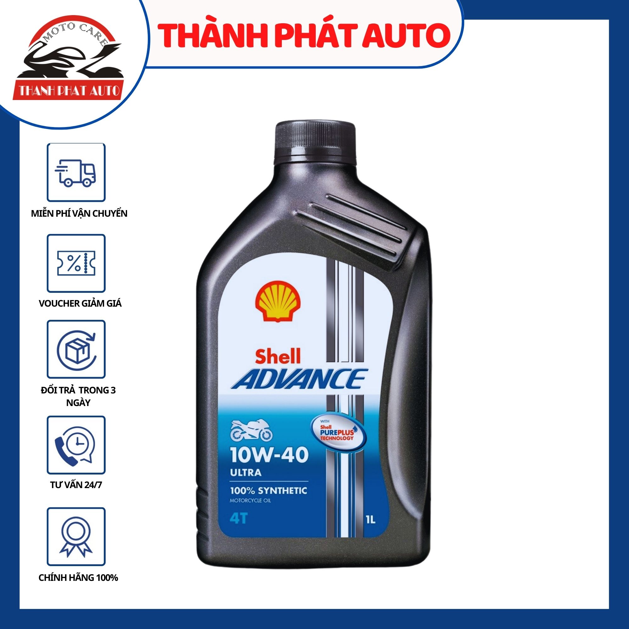 Nhớt cao cấp cho xe máy 4 thì Shell Ultra 10W40 tem 2 lớp 1L cho xe số