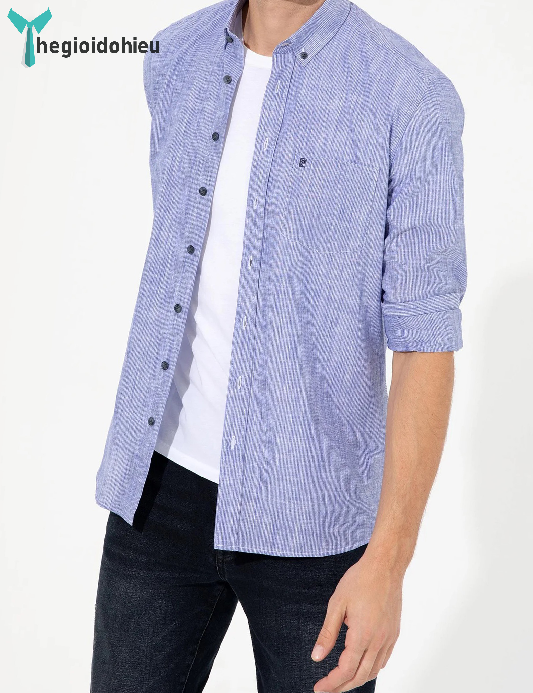 (Mẫu Mới 2024) Áo sơ mi nam dài tay Pierre Cardin PCLShirt158 (Xanh dương sọc) - Hàng nhập khẩu - Có túi