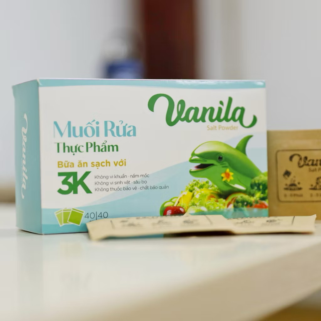 Muối rửa thực phẩm Vanila thành phần tự nhiên loại bỏ vi khuẩn và các tạp chất đên 99% - Hộp 40 gói