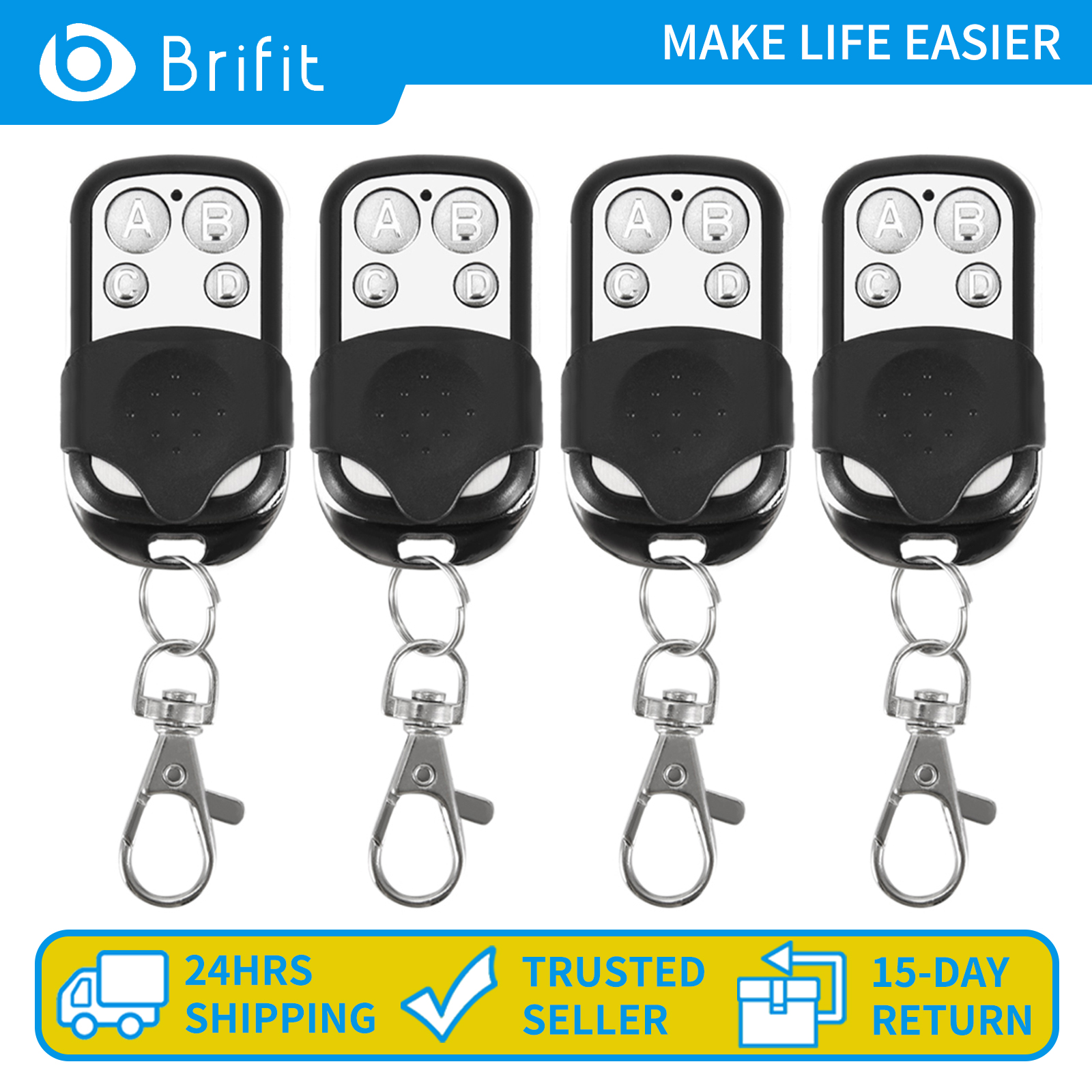 Brifit Phím điều khiển từ xa sao chép đa năng Fob 433,92MHz Điều khiển từ xa sao chép từ xa tần số cố định cho cửa cuốn điện, cửa nhà để xe, Chìa khóa đa năng, Cửa cách ly, Báo động xe máy