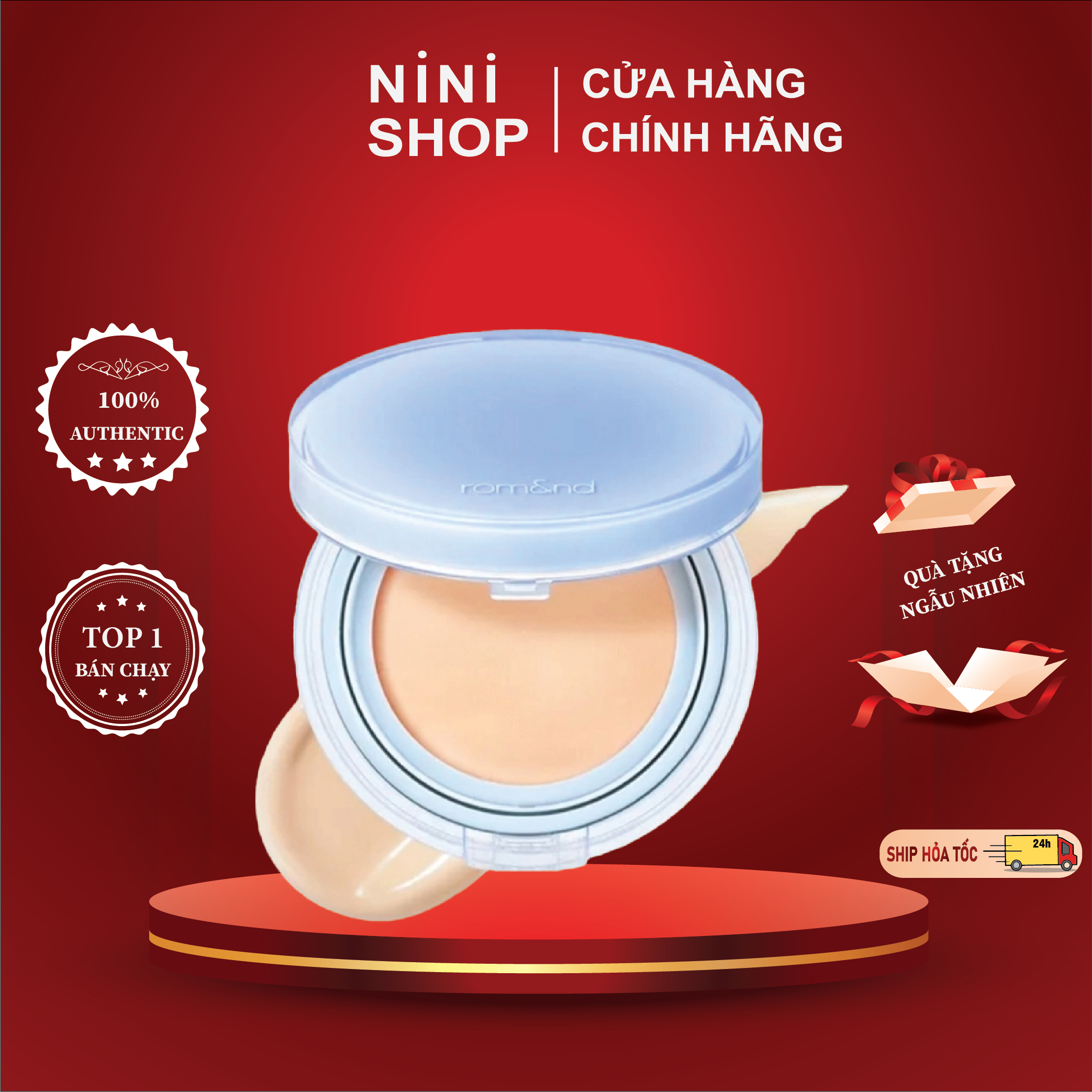 Phấn nước trang điểm che phủ tự nhiên, căng bóng thuần chay romand bare water cushion spf38/pa++++ 20g - ninishop