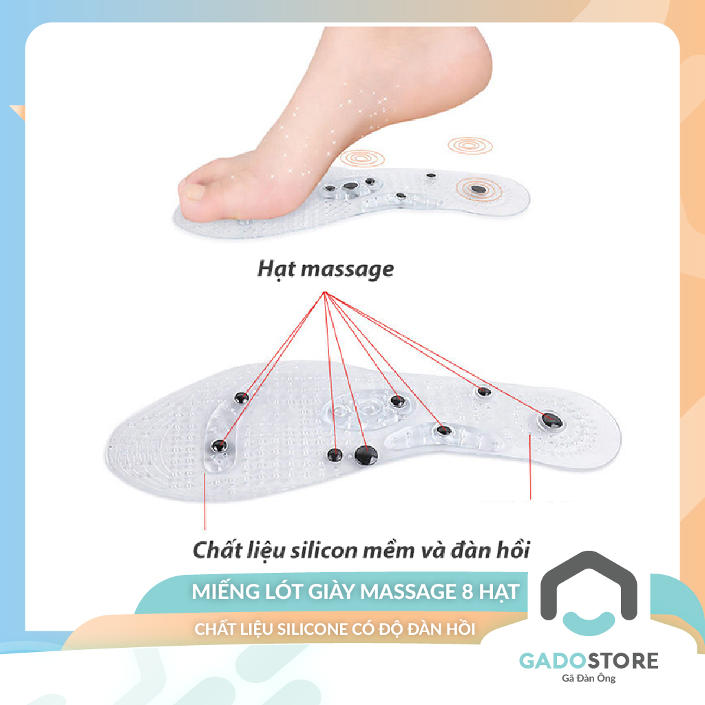 Miếng lót giày GADO massage có 8 hạt nam châm phân bố đều các huyệt bàn chân