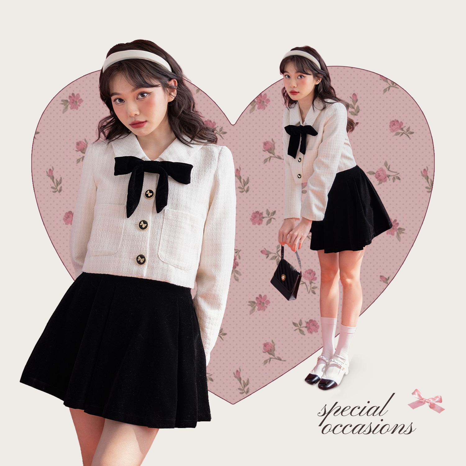 Áo dạ tweed trắng kèm nơ Naked by V - Crissy Tweed Jacket