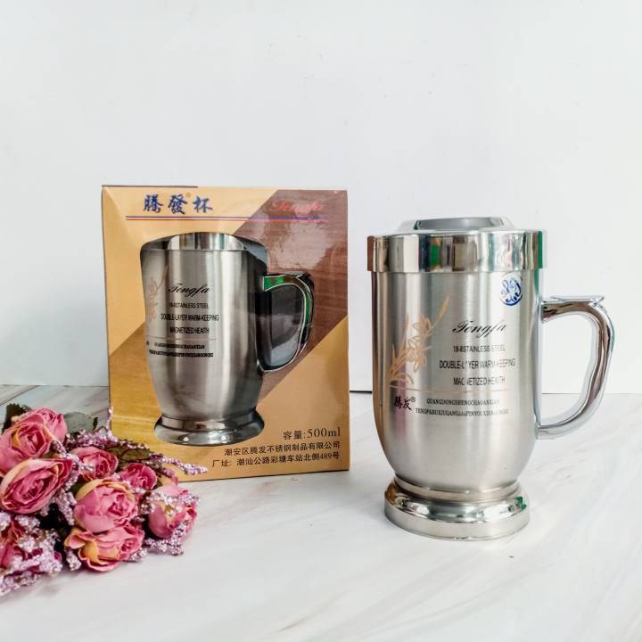 Ca đế giữ nhiệt 500ml có quai, inox cao cấp, kiểu dáng sang trọng