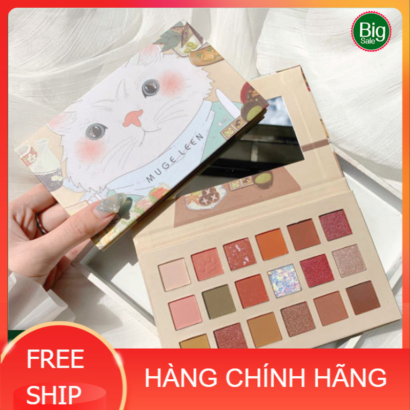 Phấn mắt muge leen bảng phấn mắt con mèo 18 ô, bảng phấn mắt 18 ô nhũ muge leen cat, trang điểm mắt, nhũ mắt kim tuyến hàng nội địa trung, hoa việt shop a35