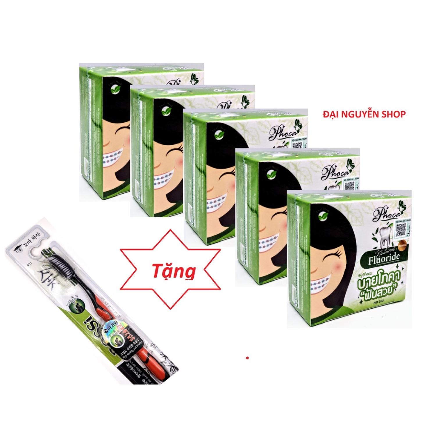 Combo 5 hộp kem đánh răng Phoca tặng bàn chải Hàn quốc