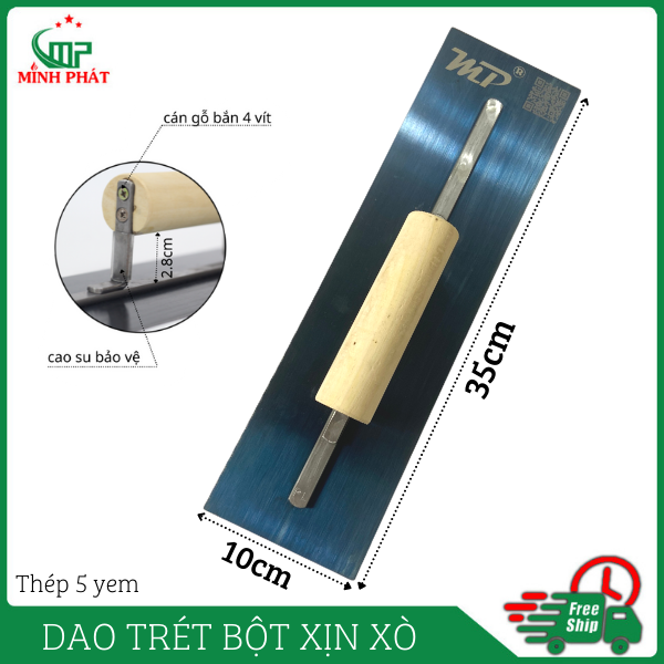 Dao thép trét bột sơn nước cán gỗ cao cấp 35x10 đen 5 yem, dao thép trét bột matit bột bả minh phát hàng siêu đẹp.