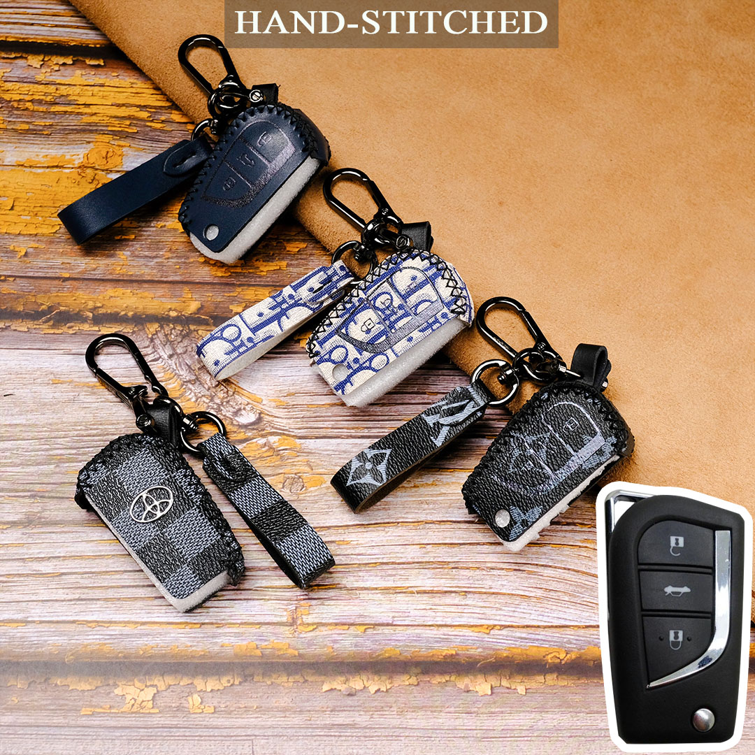 Bao da chìa khóa smartkey ô tô Toyota Innova Hilux chìa gập mẫu mới khâu tay TINV