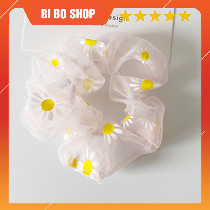 Dây buộc tóc họa tiết hoa cúc thời trang cho nữ, dây cột tóc vải scunchies mẫu in hoa cúc