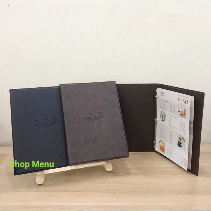 Sổ bìa da khổ A4 gáy còng, menu da cao cấp gáy còng, quyển sổ menu bìa da PVC loại 1