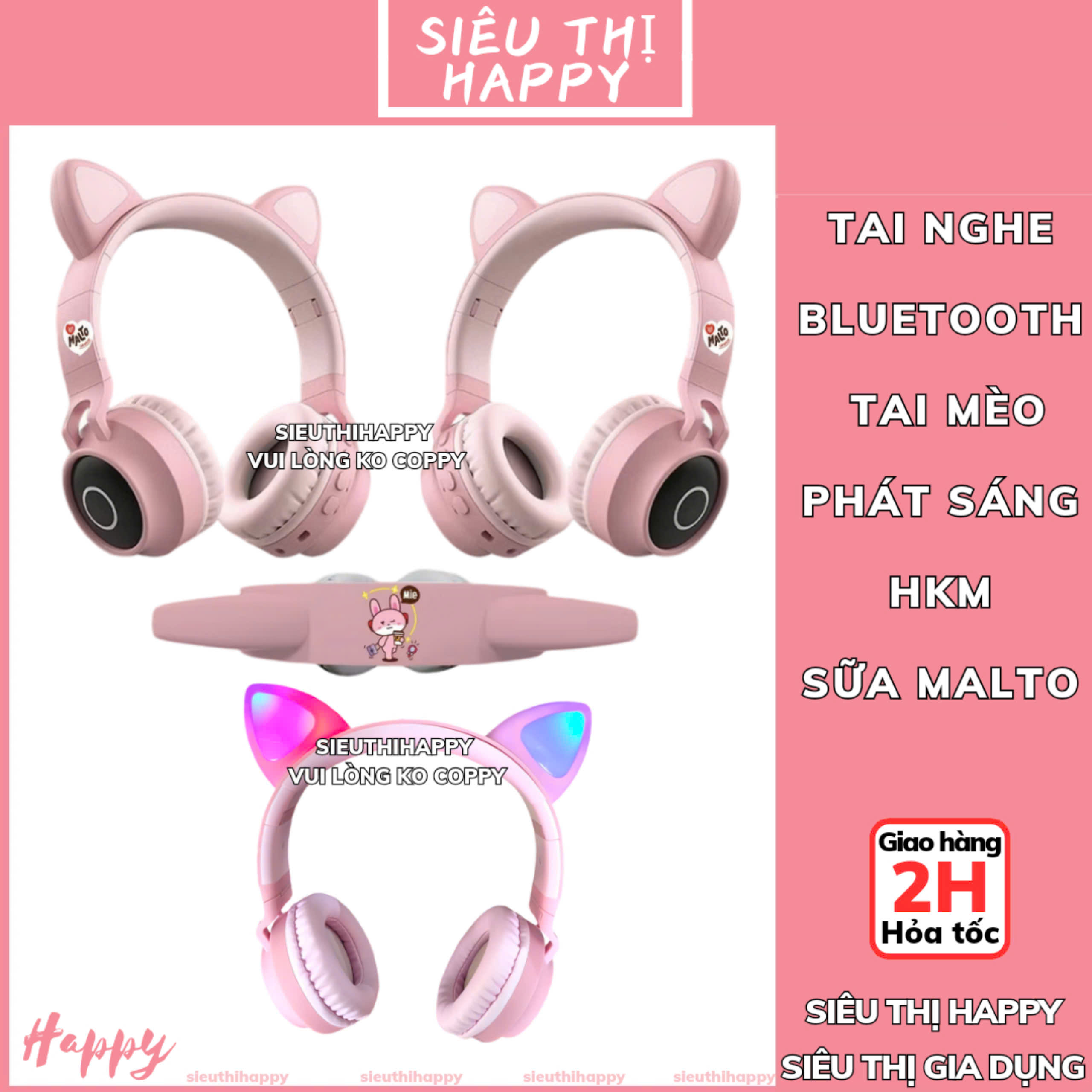 TAI NGHE BLUETOOTH TAI MÈO PHÁT SÁNG HKM SỮA MALTO