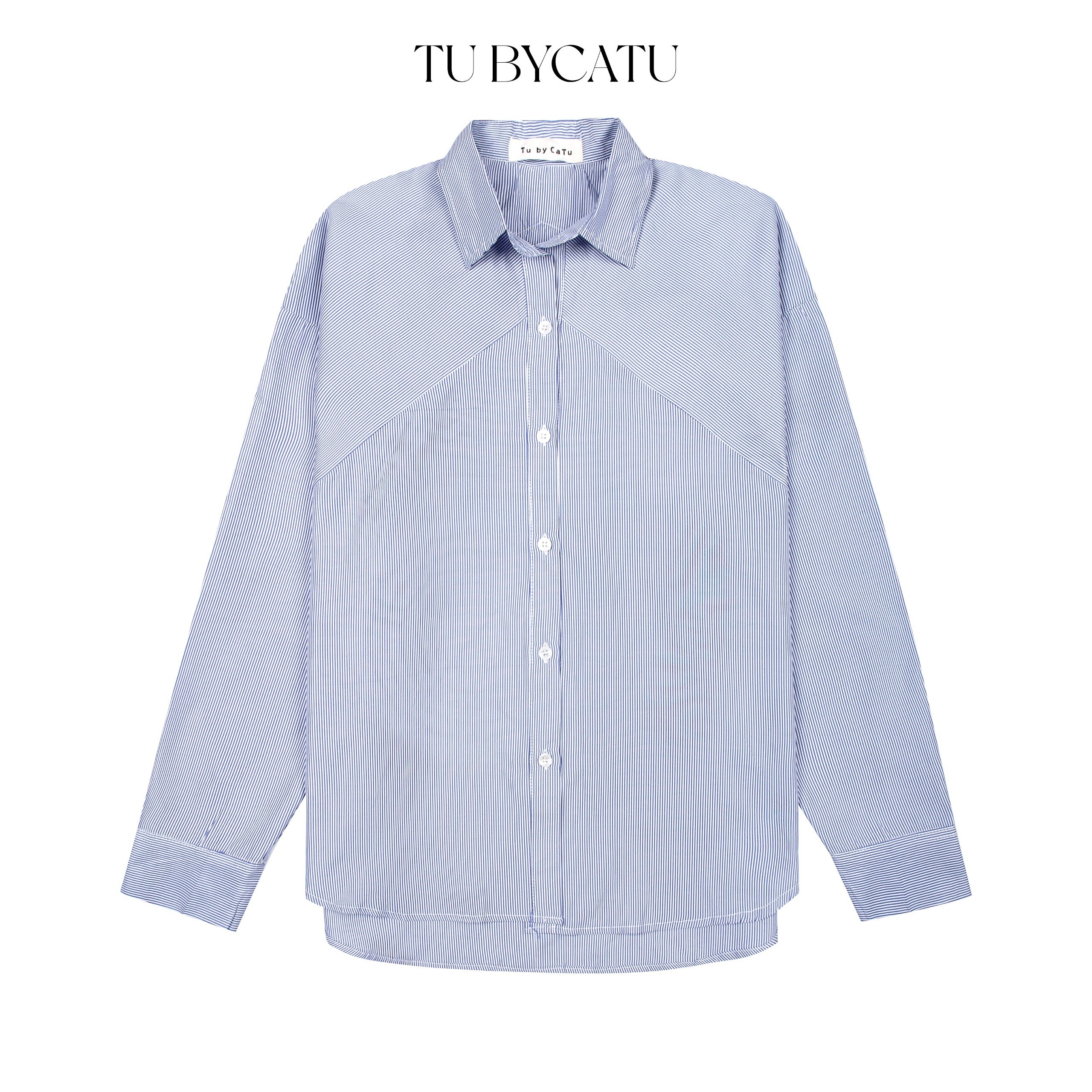 Tubycatu | áo sơ mi blue/ pink striped shirt
