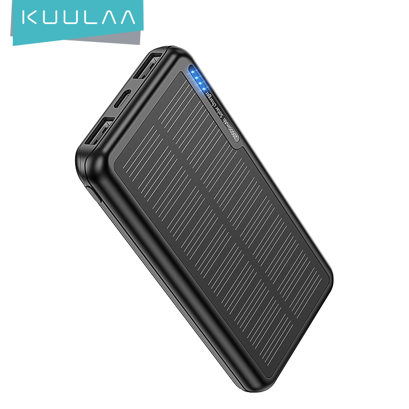 【50% OFF Voucher】KUULAA Solar Power Bank 20000mAh Portable Fast Charging PowerBank 20000 mAh Outdoor USB PoverBank External Battery Charger For iPhone Xiaomi Samsung