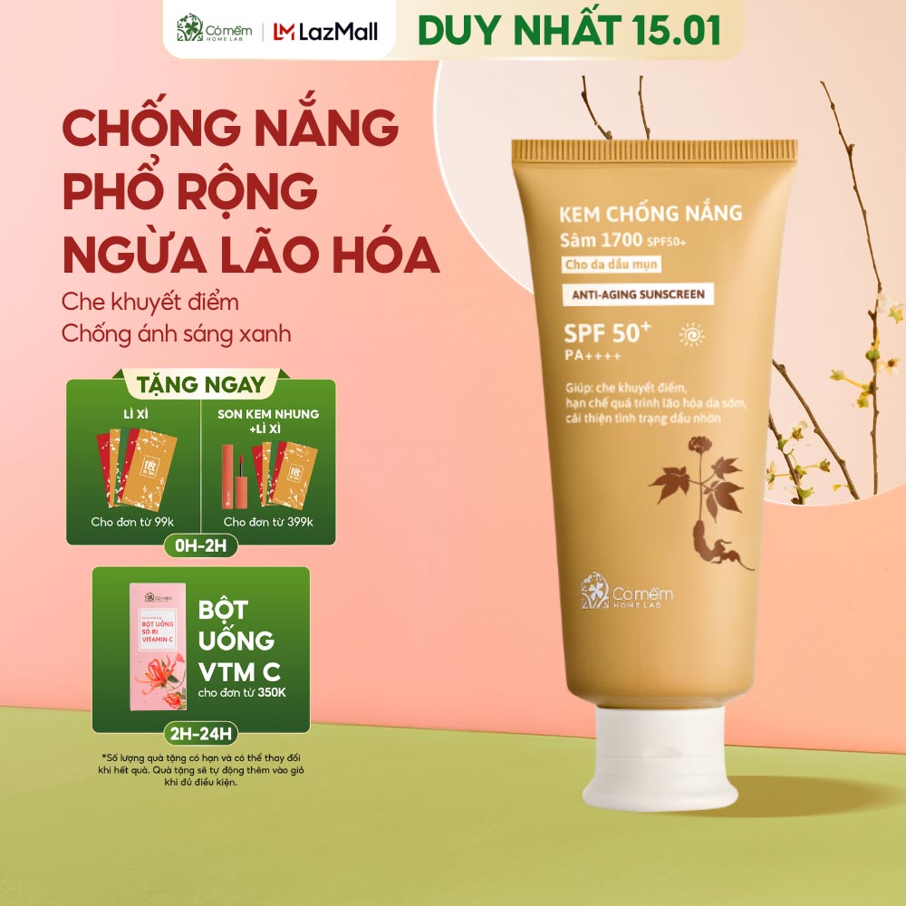 [TRỢ GIÁ 36K] Kem Chống Nắng Sâm 1700 SPF50 PA++++ Phổ Rộng Chống Lão Hoá Bảo Vệ Dưỡng Ẩm Da Cỏ Mềm 60g