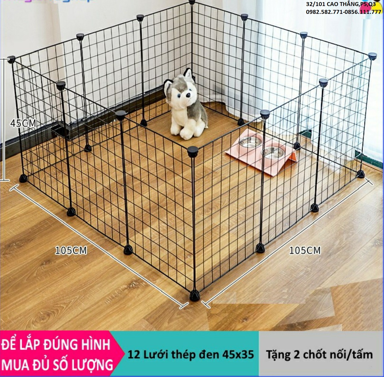 SET 12 tấm lưới lắp ghép làm chuồng chó, lồng thú cưng (mèo, thỏ, rùa ,bọ, gà, chim ...)