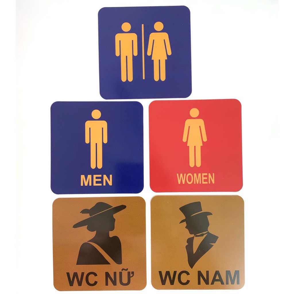 Biển Báo bảng Chỉ Dẫn Toilet Nam Nữ , WC Nữ Nam (13cm x 13cm)