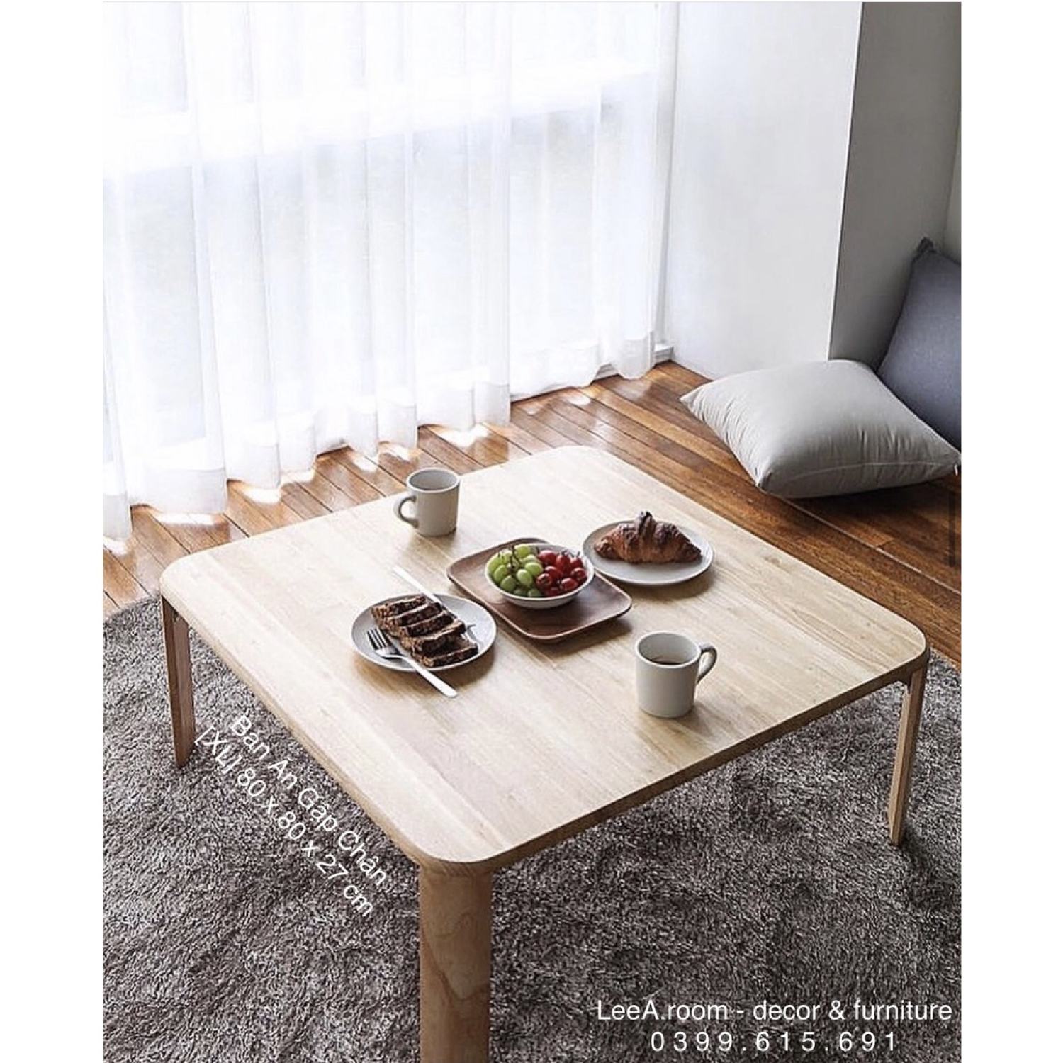 Bàn trà gỗ tròn ngồi bệt 60cm Eotygroup - Bàn trà tròn sofa/cafe gỗ cao su
