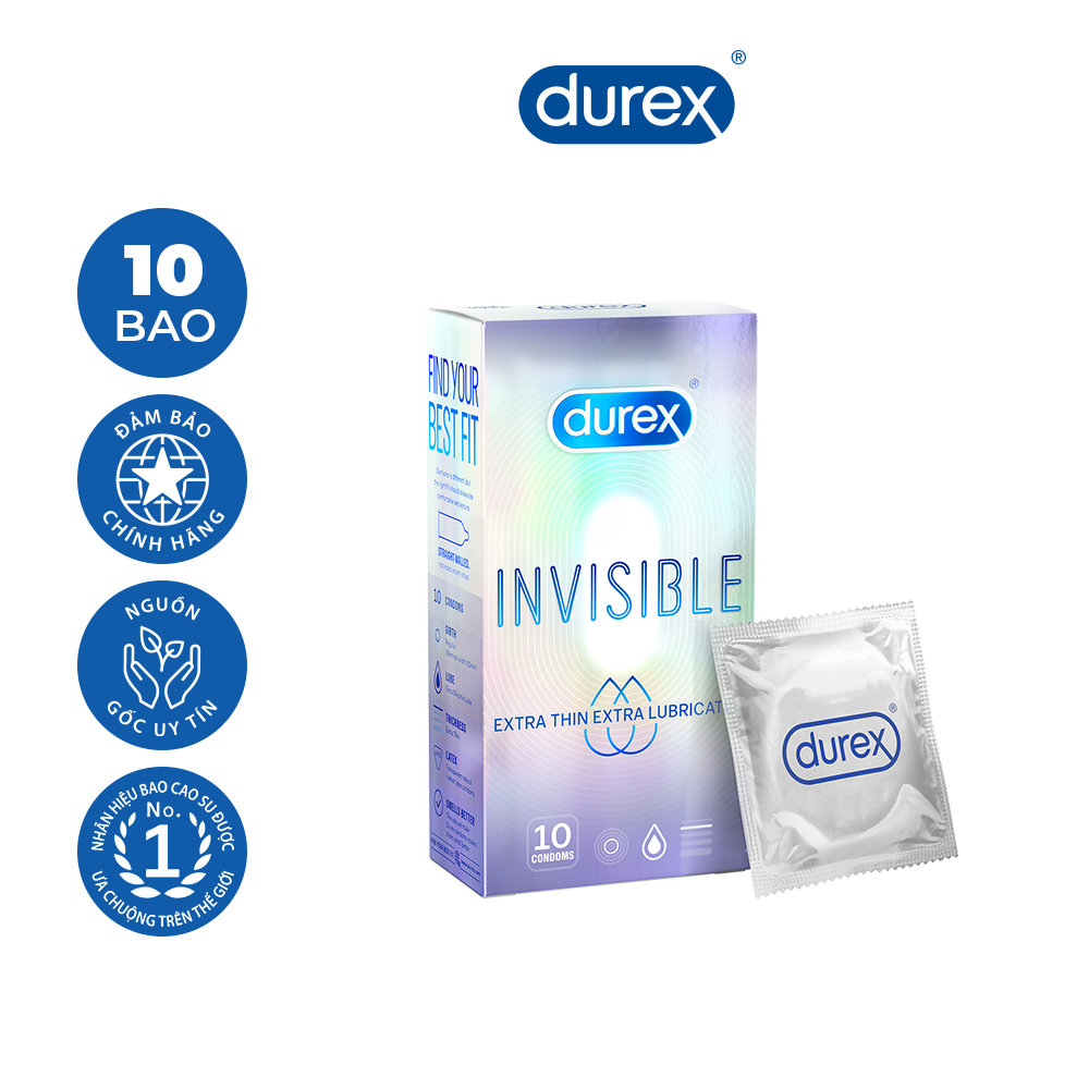 Bao cao su Durex Invisible Extra Thin Extra Lubricated 1 Hộp 10 Bao