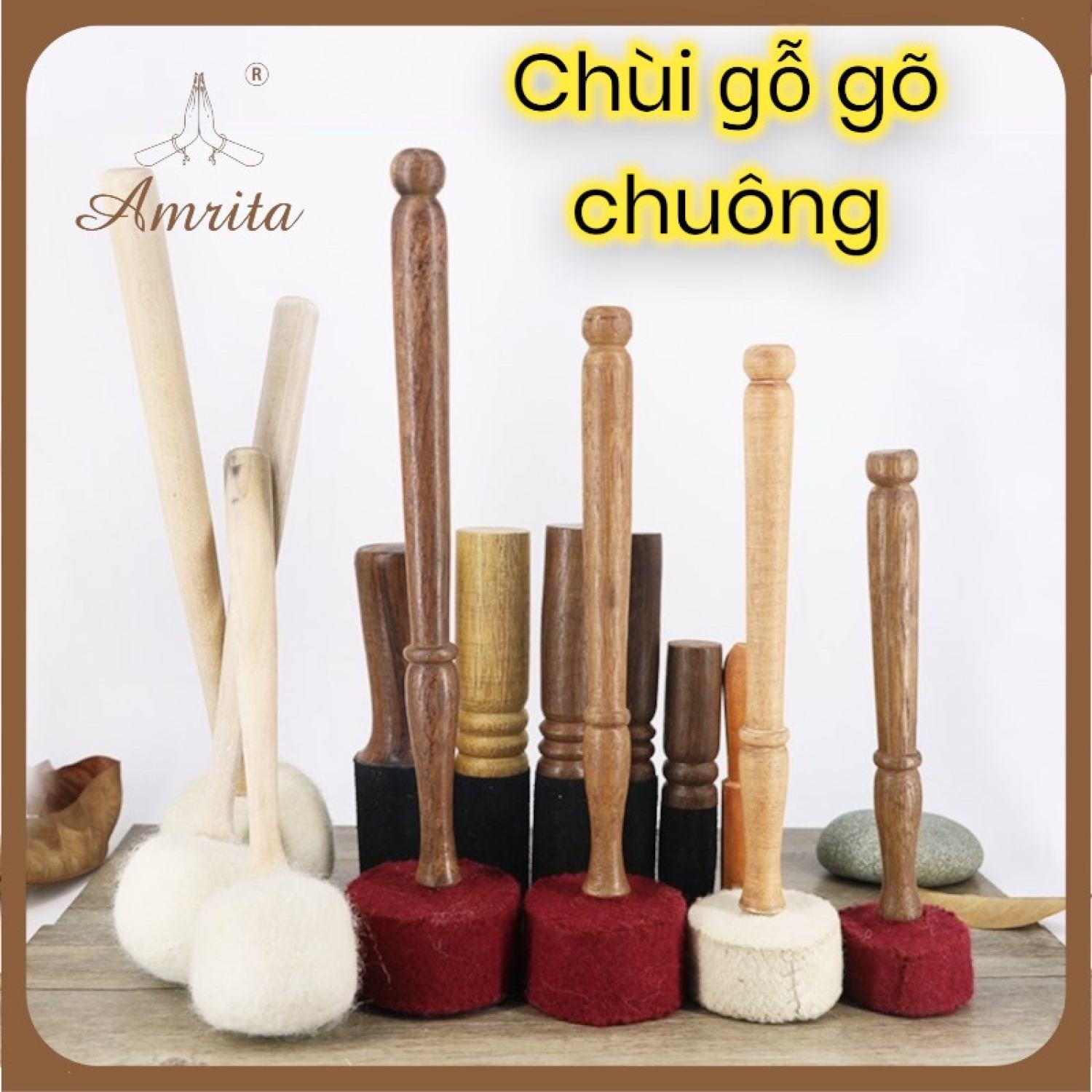 Dùi chuông xoay Nepal - Dùi gỗ bọc da cao cấp - singing bowl - Chùi gỗ đánh chuông xoay - mõ gỗ tụng kinh - Amrita.vn